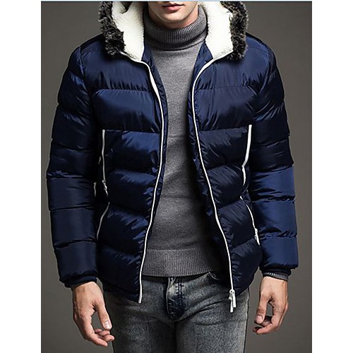 Men's Regular Padded Coat,Polyester / Nylon Patchwork Long Sleeve Men's Regular Padded Coat,Polyester / Nylon Patchwork Long Sleeve