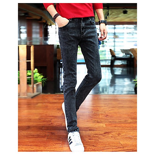 Men's Solid Casual Jeans,Cotton Black Men's Solid Casual Jeans,Cotton Black