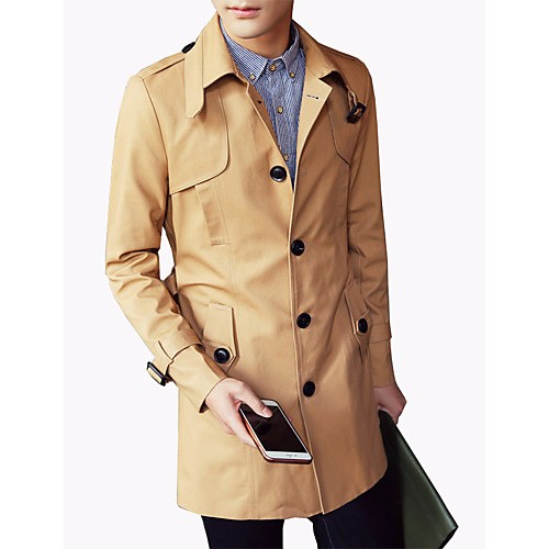 Men's Fashion Classical Solid Single-Breasted Slim Fit Mid-Long Trench;Cotton/Windbreaker/Solid Men's Fashion Classical Solid Single-Breasted Slim Fit Mid-Long Trench;Cotton/Windbreaker/Solid